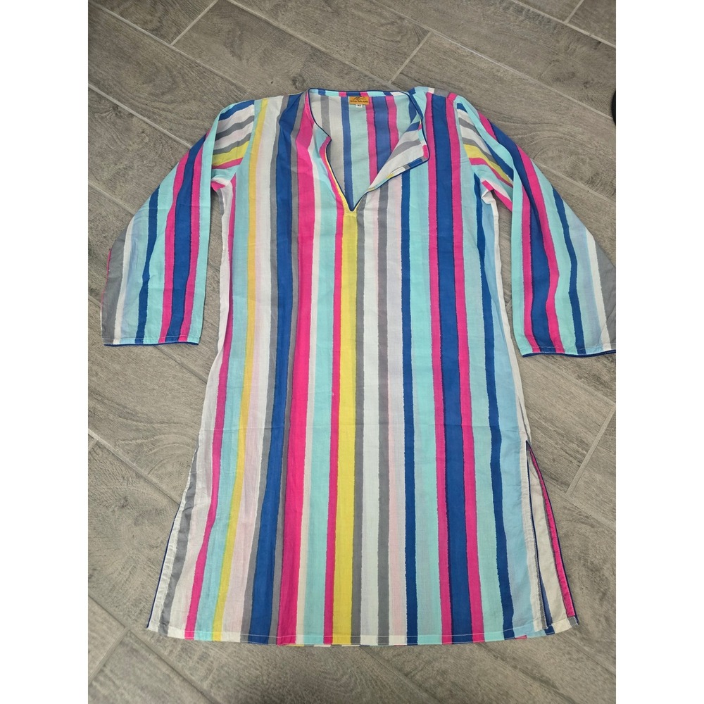 Roberta Roller Rabbit Multi Stripe V-Neck‎ Tunic Dress Swim Cover-up XS/S Cotton